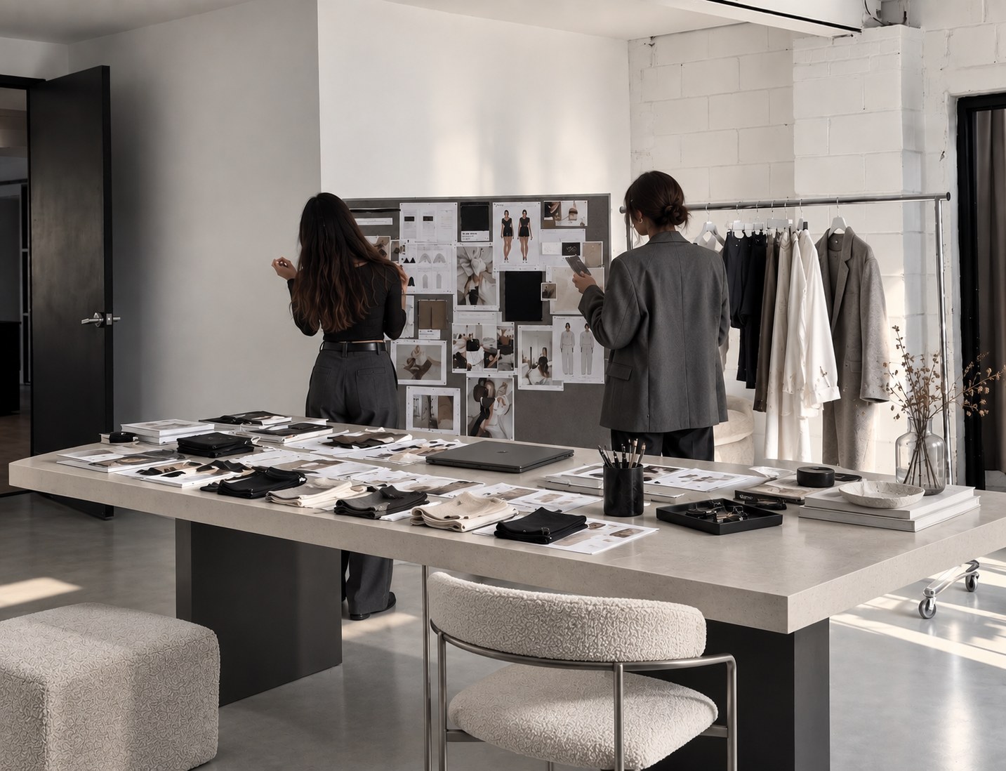Equipo de StherStudio trabajando sobre un panel de moodboard en el estudio